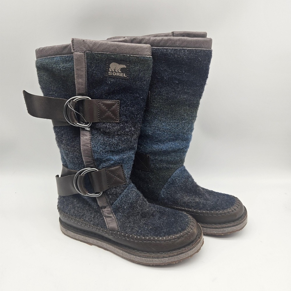 Sorel Alpine Boots Womens Size 6 Blue Wool Mid Calf Winter Snow Warm Outdoor